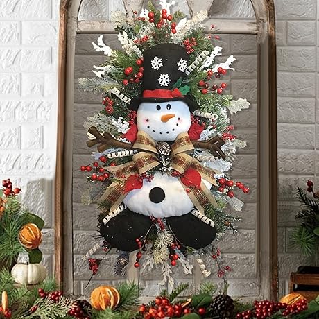 Muised Snowman Swag - Christmas Wreath, Door Decor and Ornaments