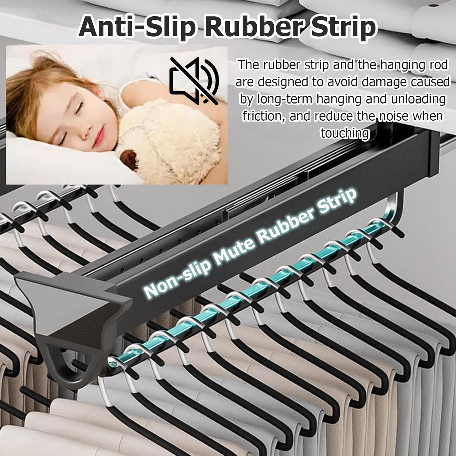 JYHHCYS Pull Out Pants Rack for Closet, 14 16 18 20 22 Inch Retractable Wardrobe Storage Rack with Non-Slip Mute Strip, Wardrobe Slide Rail Pull Hanger for Pant and Coat(Lenght 20in/51cm)