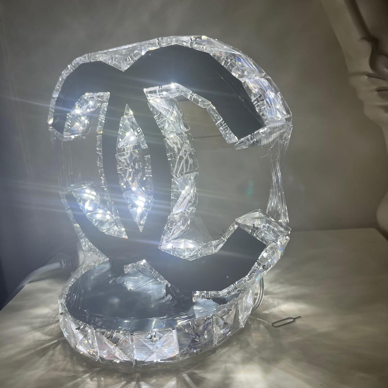 Modern K9 LED Crystal Table Lamps - Creative Stainless Steel Minimalist Design Premium Lamp - Bedroom LED Desk Decor Night Light Lamp - Bedside Lamp Fixtures for Weddings and More (White Light)