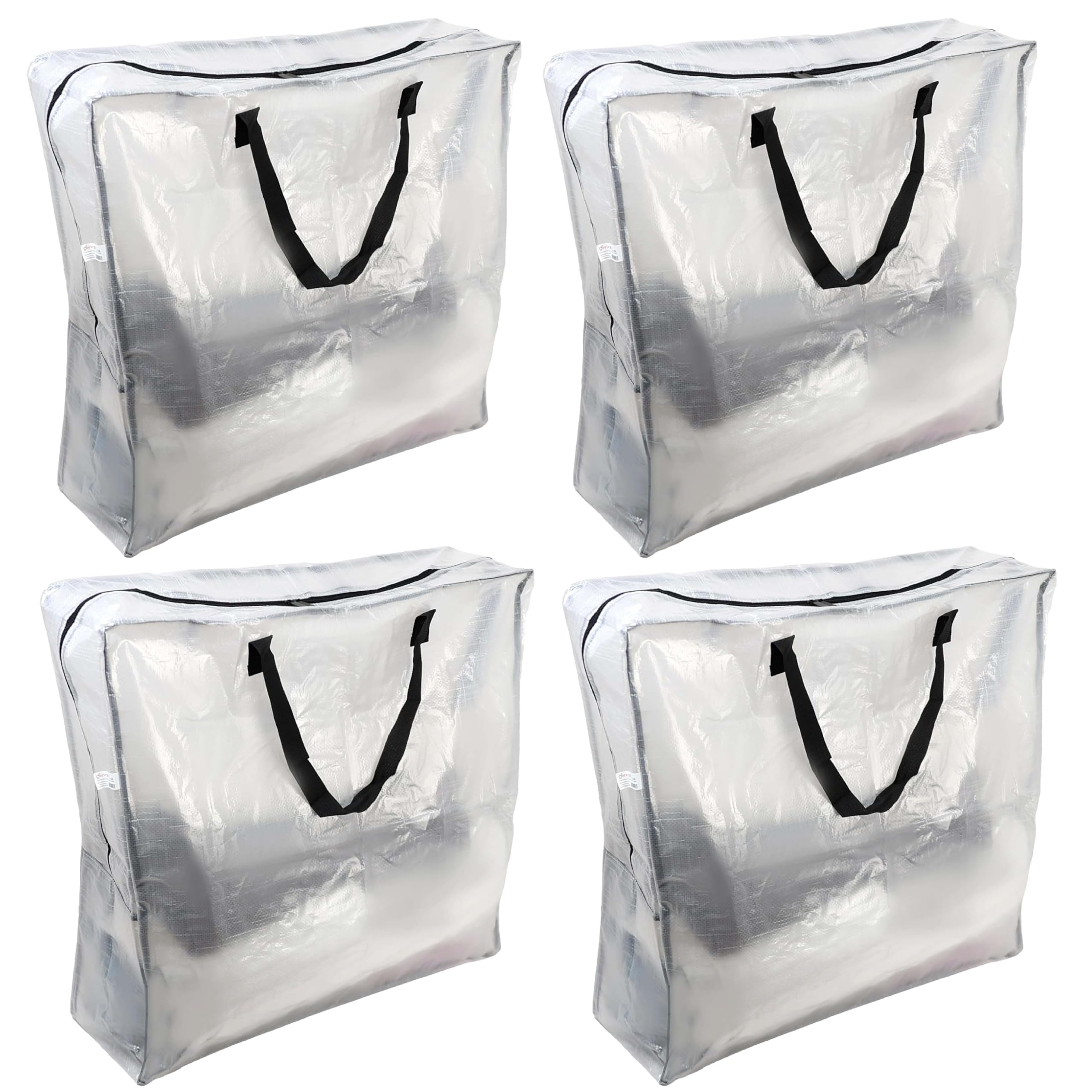 Divchi 140Gsm Pp Design Black Pp Handle 4 Pack Storage Bags Packing Organizer With Zips And Handles Moving Bags For Moving Clothes Bedding Duvet Toys, Under Bed, Laundry Storage Packing Boxes