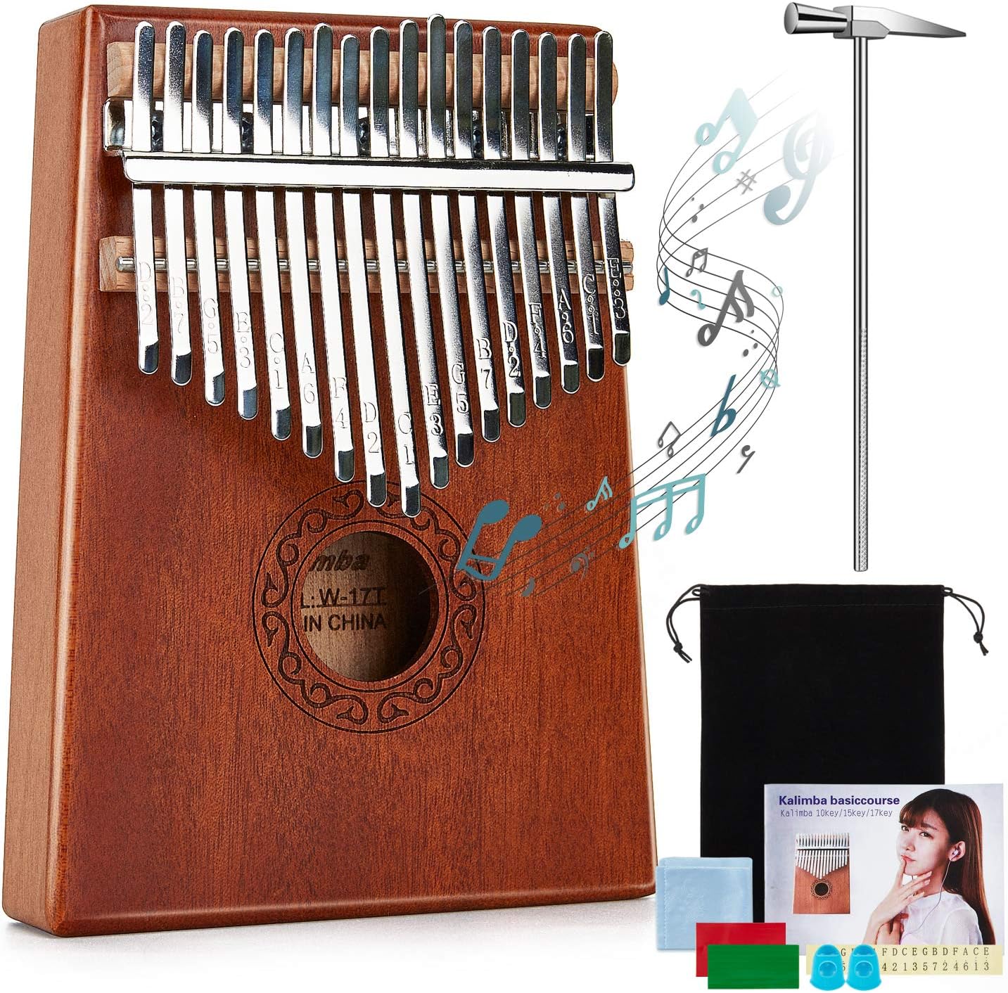 Kalimba 17 Keys Thumb Piano, KUDOUT Portable Mbira Finger Piano with Study Instruction and Tune Hammer, Kalimba Music Instrument Gift for Kids Adult Beginners