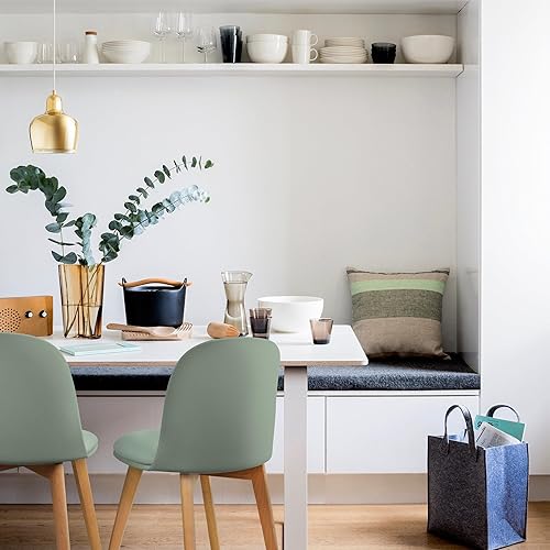 Miniatura 2 de 2xhome Juego de 4 sillas de comedor de plástico sin brazos, patas de madera para comedor, asiento acolchado de cuero sintético moldeado de plástico