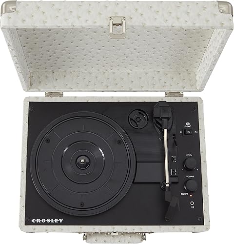 Miniatura 5 de Crosley CR8005F-WO Cruiser Plus - Tocadiscos de vinilo vintage de 3 velocidades con Bluetooth y maleta para tocadiscos de vinilo, avestruz blanco