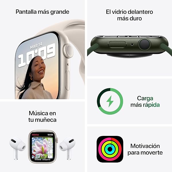 Apple Watch Series 7 (GPS, 41mm) Reloj Inteligente con Caja de Aluminio en Verde - Correa Deportiva Verde trébol - Talla única. Monitor de entreno, Resistencia alagua - 4