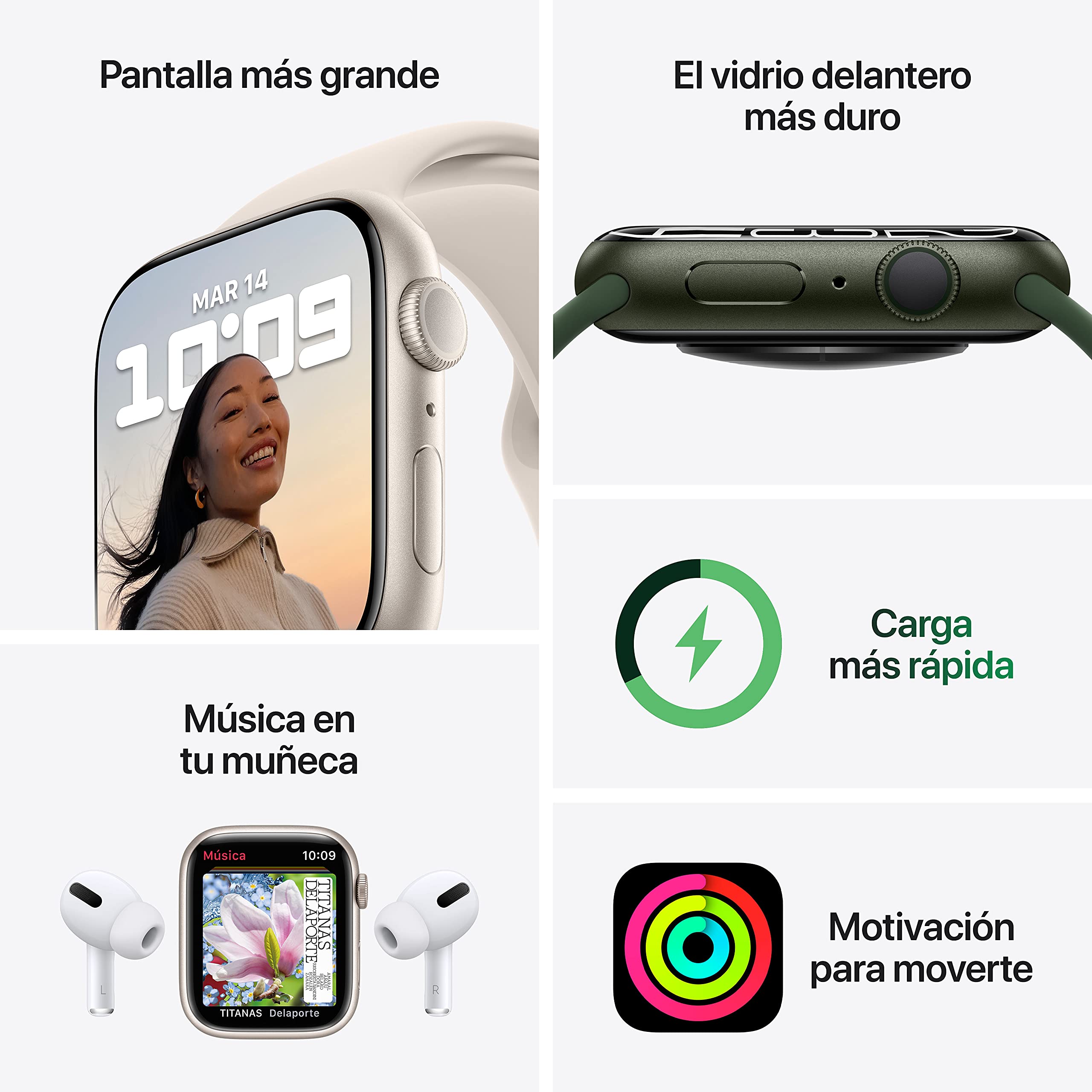 Apple Watch Series 7 (GPS, 41mm) Reloj Inteligente con Caja de Aluminio en Verde - Correa Deportiva Verde trébol - Talla única. Monitor de entreno, Resistencia alagua — view 4