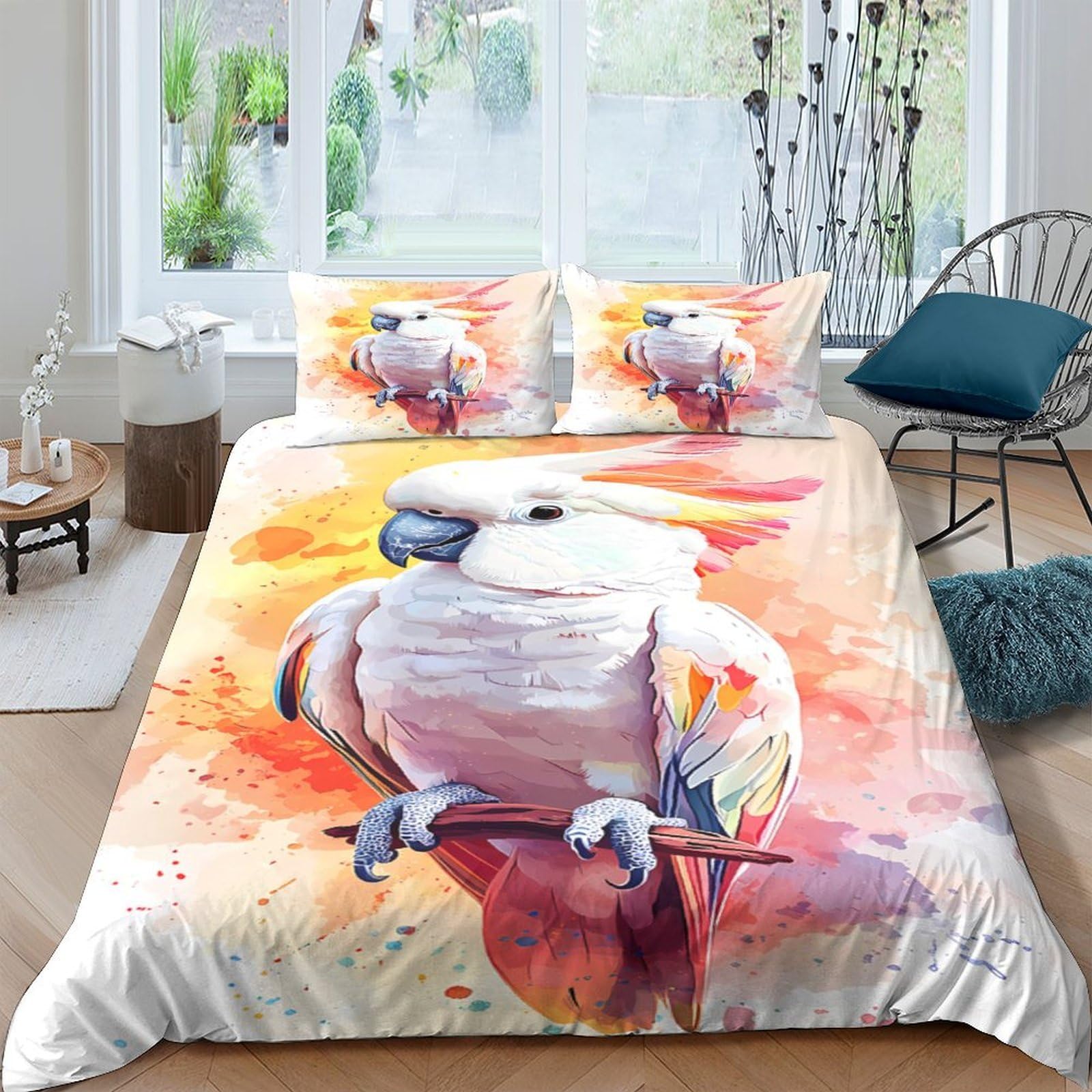 Ctjqhvkz Style-10 3D Printed Watercolor Parrot Fitted Sheet Microfiber Soft Mattress Cover For Bedroom Guest Room Mattress Decor 118 Single（135X200cm）