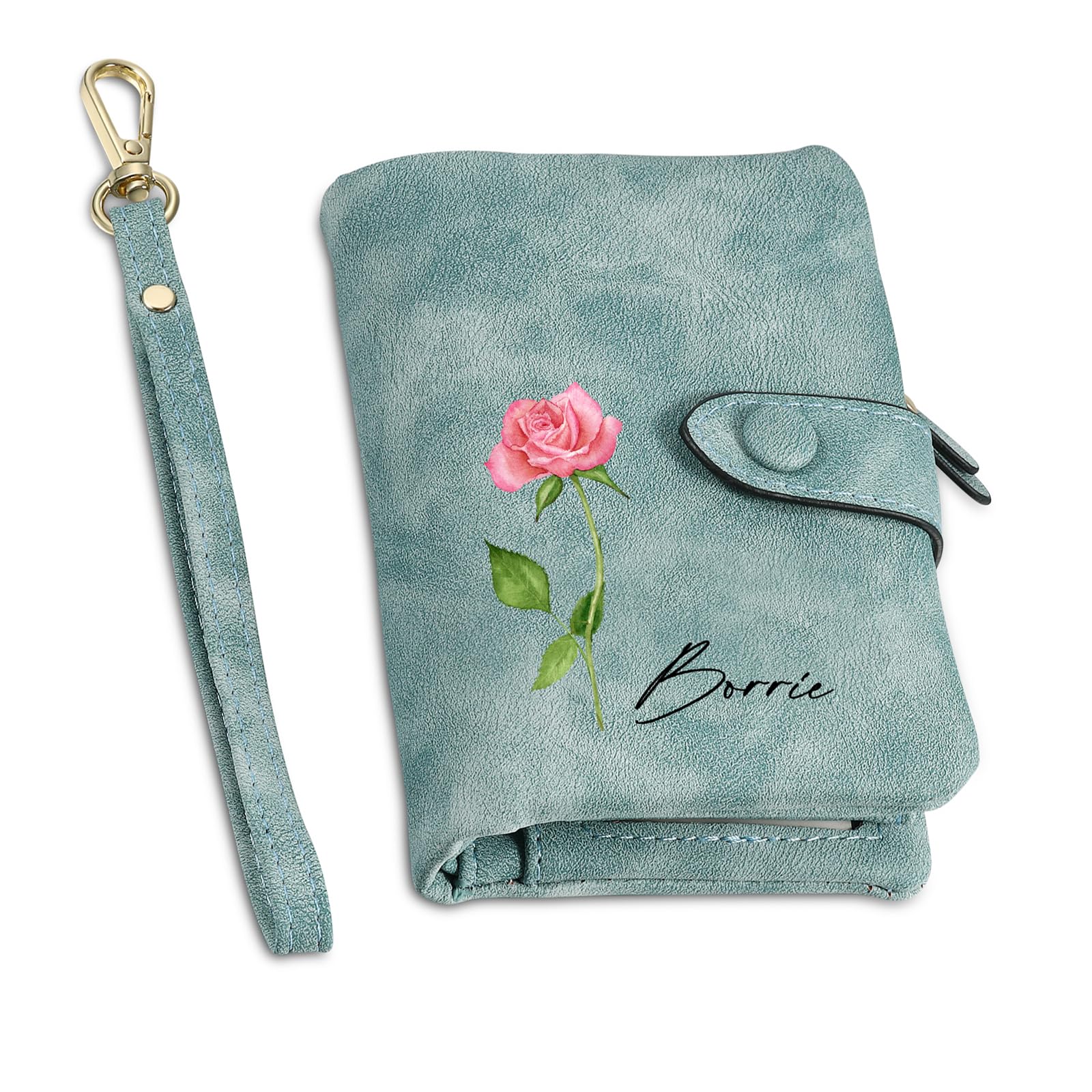 Amsgedhie Personalized Wallet Women Small with Birth Flower and Name: Custom Bi-fold Women's Wallets - Ladies Minimalist Wallet for Women Teen Girls