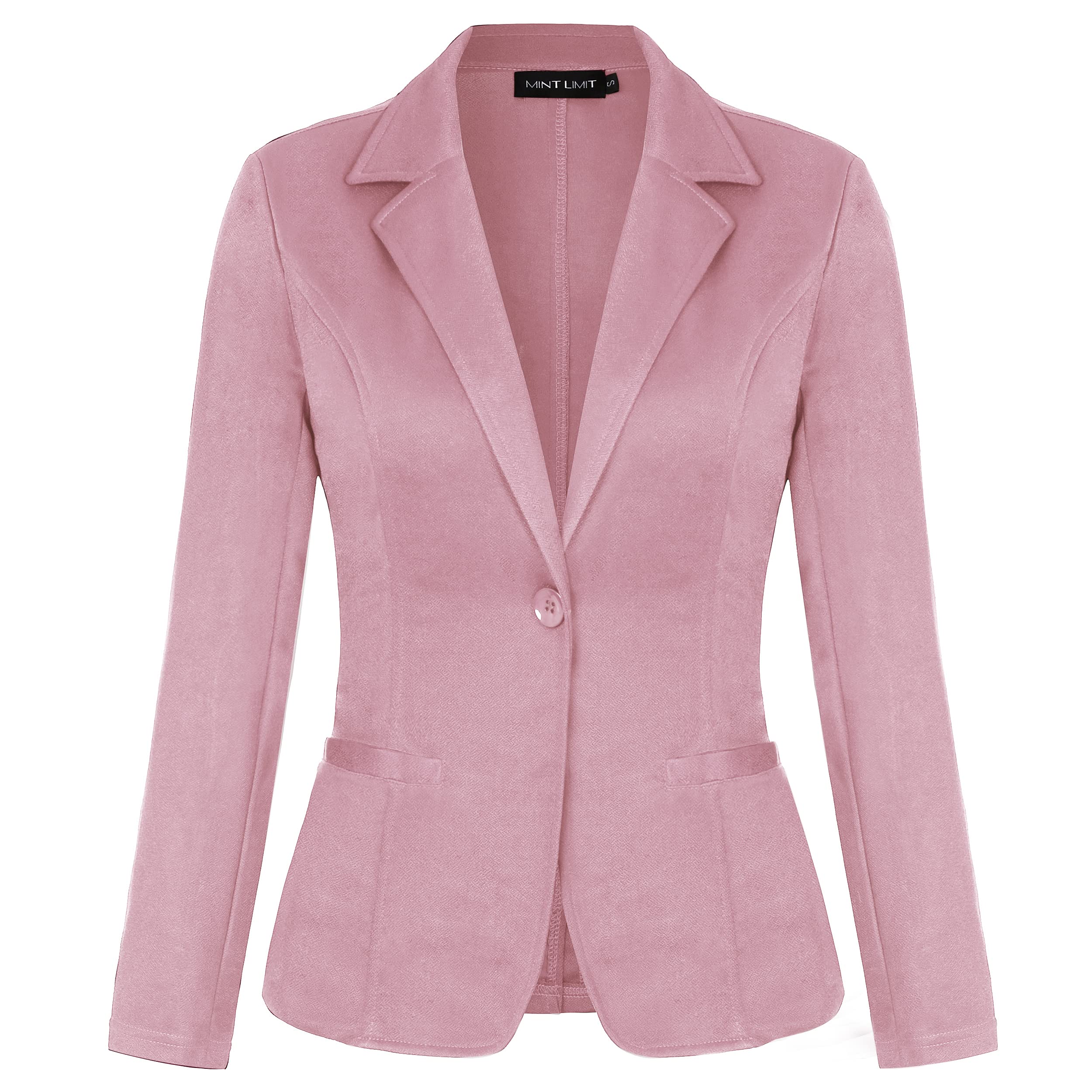 MINTLIMIT Womens Long Sleeve Formal Notch Lapel Single Button Blazer Pocket Jacket Dark Pink - Size S