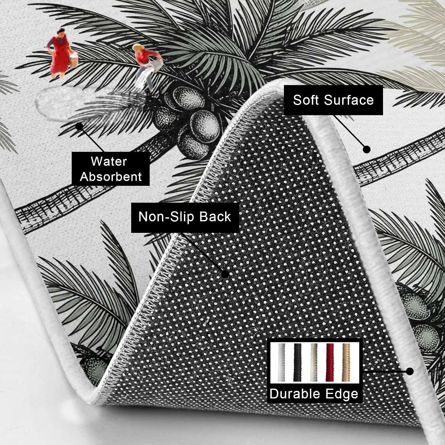 Prime Leader Vintage Palm Trees Kitchen Mat Set 2 Pieces Dark Green Tree Tropical Plant Summer Non Slip Kitchen Rugs Washable Runner Rug Mats for Floor Sink Laundry Office 19.7" x 31.5"+19.7" x 47.2"