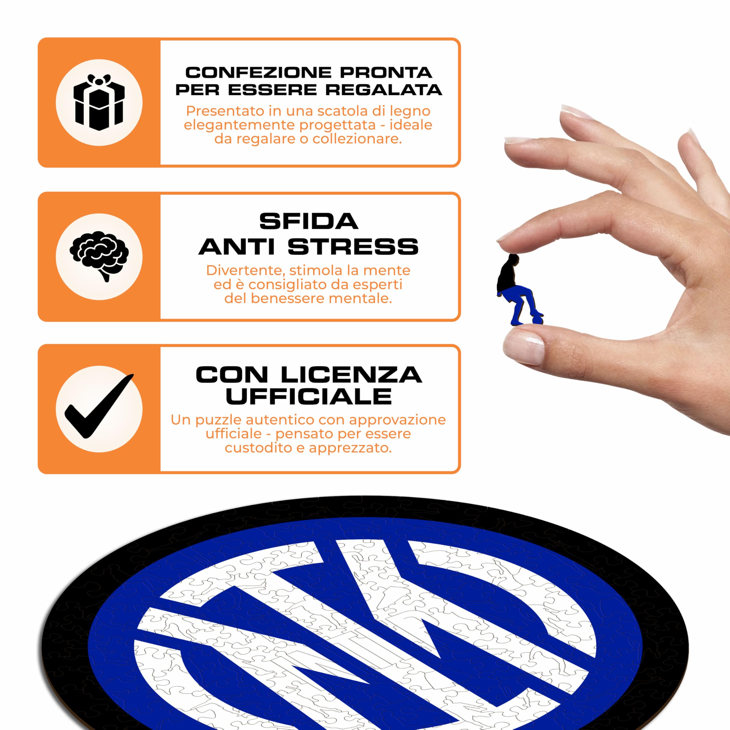 Inter Logo Prodotto ufficiale, Puzzle di Legno per Adulti e Bambini, Legno 100% Sostenibile, Logo, Taglia M