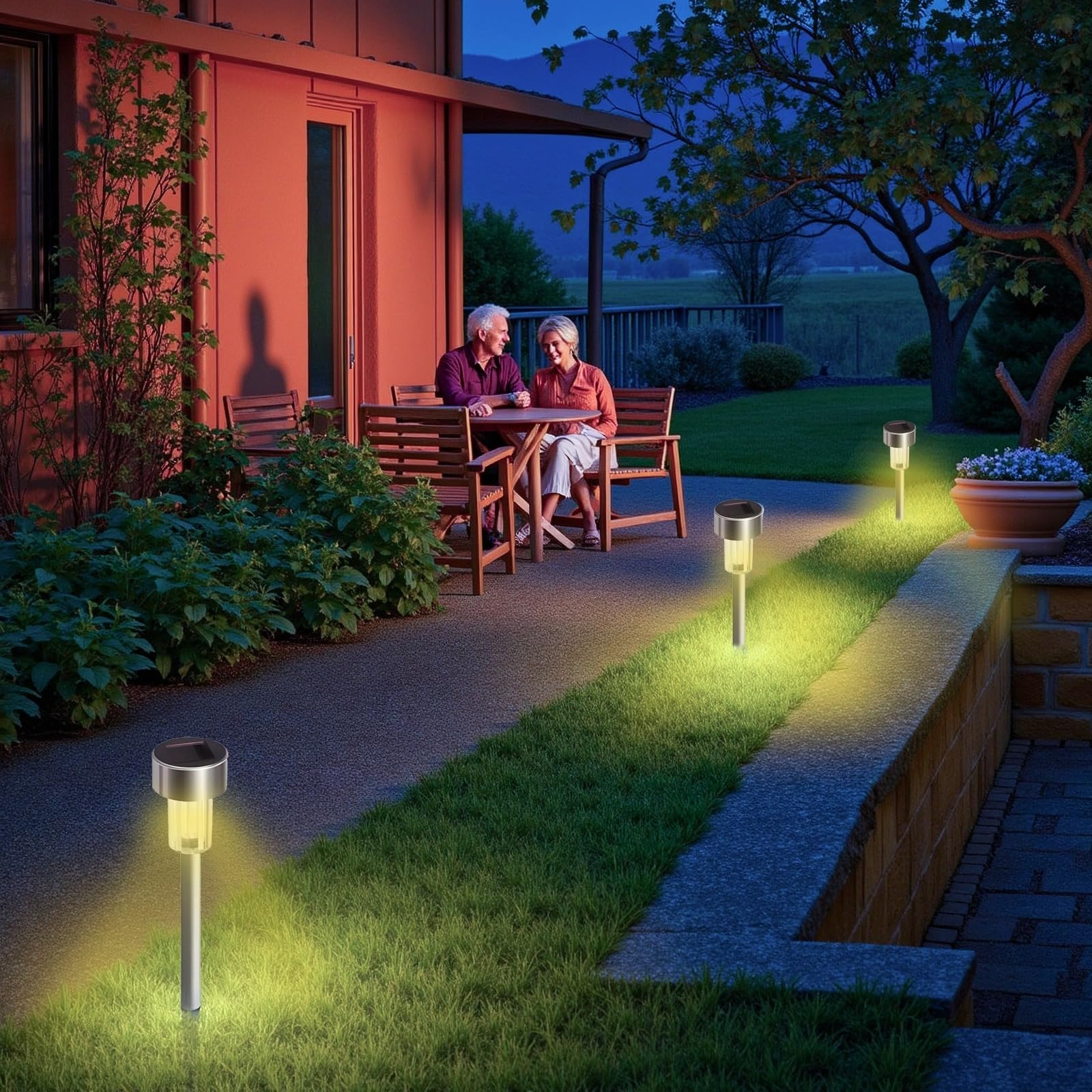 PONDON Zestaw 12 lamp solarnych do podjazdu ze stali nierdzewnej do dekoracji trawnika na zewnątrz, 29,5 x 4,5 cm, wodoszczelność IP33, czujnik automatyczny