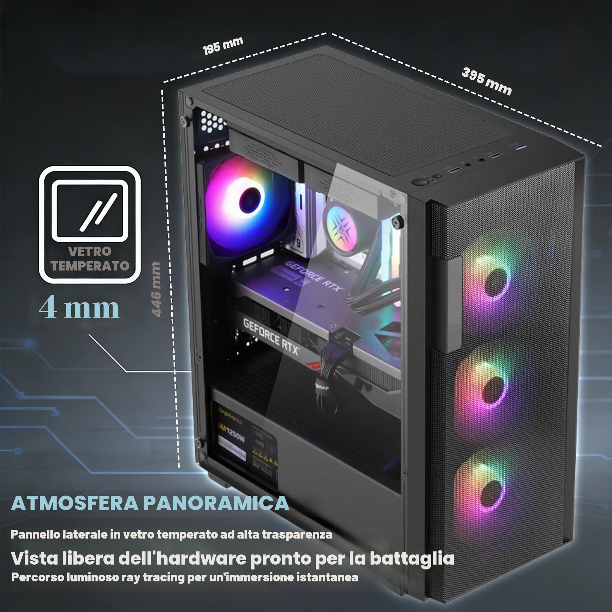 Gaming PC Core i5-14400F, GeForce RTX 4060TI, B610, RAM DDR4 16GB(8GB*2) 3200MHz, SSD NVMe da 1TB, P700W, 5 ventilatori RGB, WIFI, PC di gioco e creazione potente