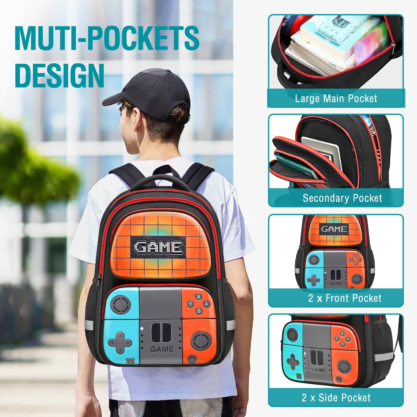 Tongtai Mochila escolar para niños, mochila de juego, bolsa de libros para estudiantes de secundaria, mochila escolar, mochila de trabajo para niños, adolescentes y hombres