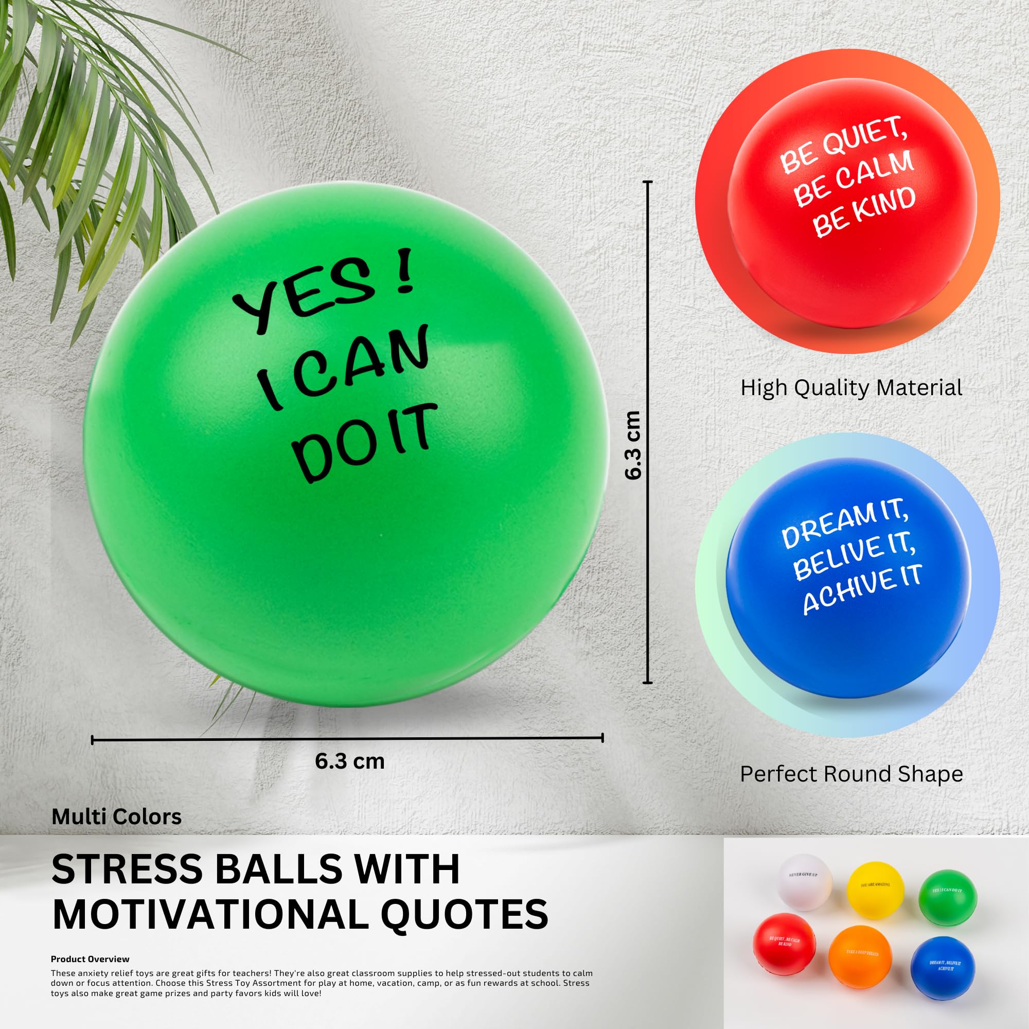 6Pcs Motivational Stress Ball set for adults and kids for Anxiety Muscle Focus Improvement - Image 2