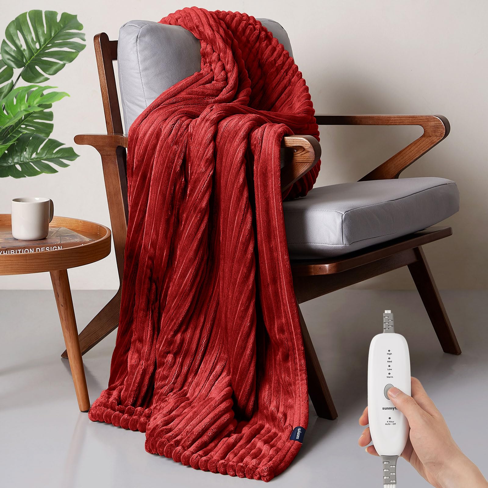 Amazon.com: SUNMYTH Heated Blanket Electric Throw, Flannel u0026 Sherpa Fast Heating  Blanket with 4 Heating Levels u0026 4H Auto Off, Over-Heat Protection, Machine  Washable, ETL/FCC, 50x60'', Red : Home u0026 Kitchen