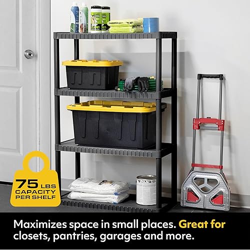 Miniatura 3 de CENTREX CX 4-Tier (52.1H x 34.8W x 14.6D) Plastic Storage Shelving Unit (Black), Medium Duty, 75lbs Per Shelf Capacity, Indoor Storage and