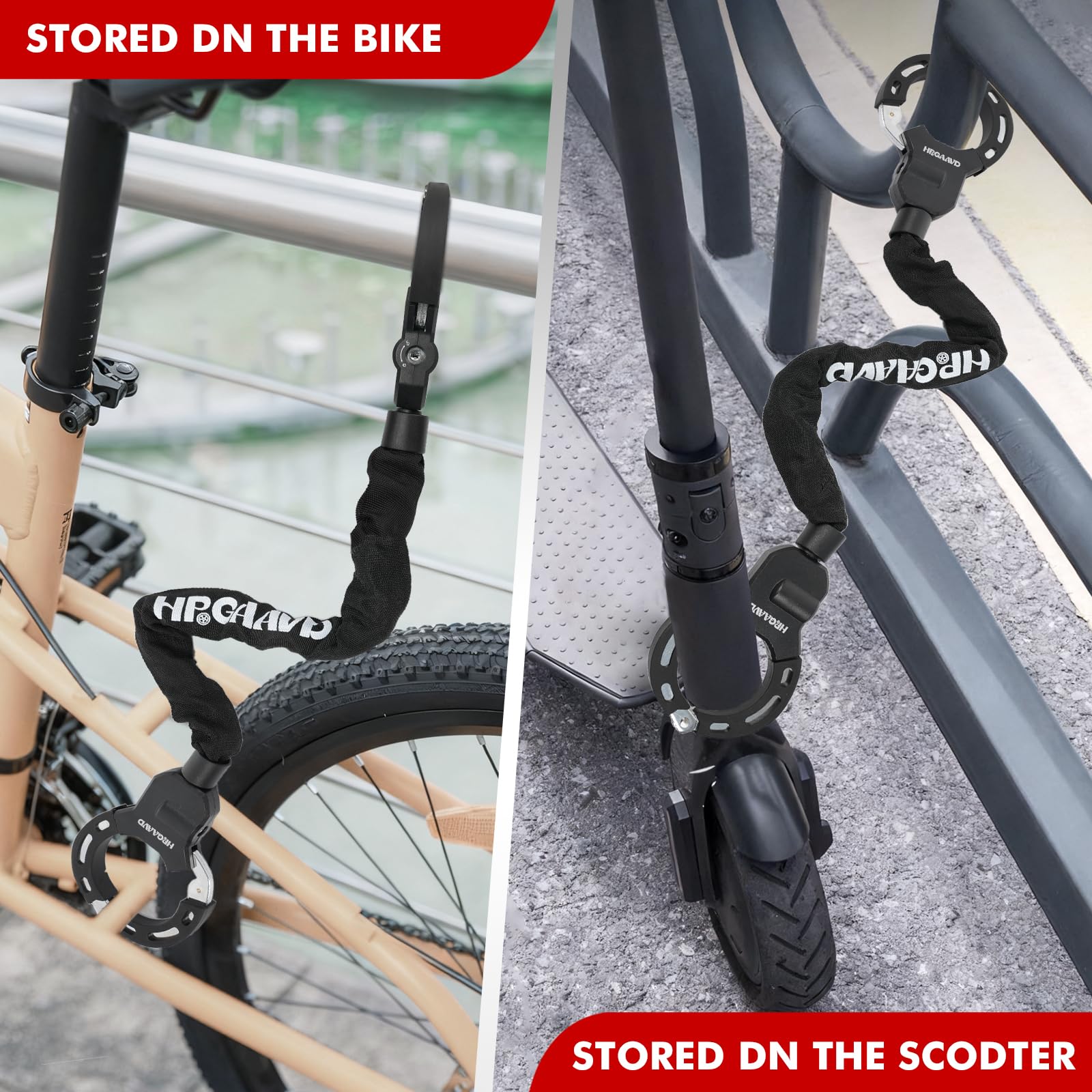 Antifurto Monopattino Elettrico，Antifurto Bicicletta，Lucchetto a Catena，Lucchetto ad alta sicurezza Catena da 8 mm per Scooter Elettrico/Biciclette/E-Bike/Passeggino/Moto