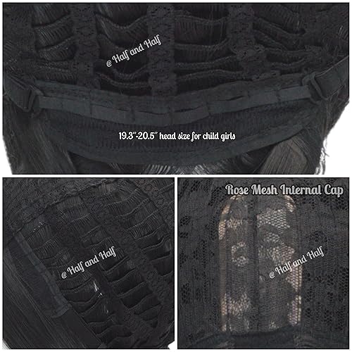 Vista 121 de Pelucas de sirena para niños y niñas, 21 pulgadas de largo, rizadas, color rojo oscuro, peluca de onda de sirena con clip de estrella de mar