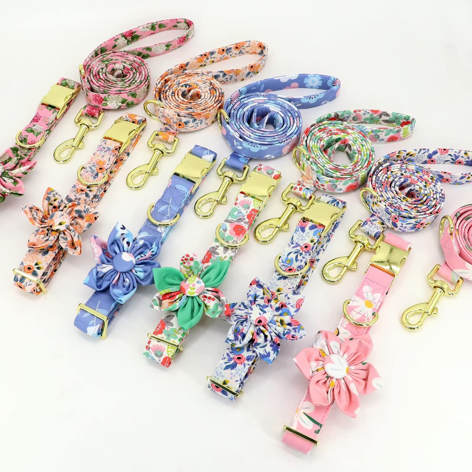 Beirui Ensemble collier et laisse pour mignonne – Collier à motif floral avec fleur pour chiens de petite, moyenne et grande taille, taille L : tour de cou 38,1 à 61 cm, laisse de 1,5 m,
