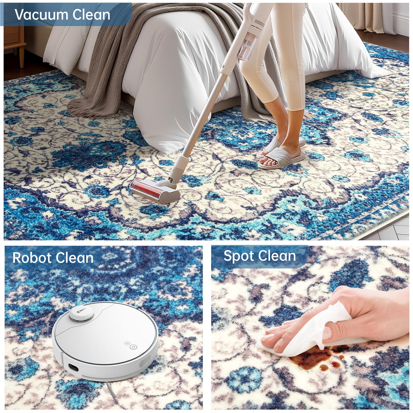 Tappeto Salotto Pelo Corto Moderno Morbido Tappeto Camera da Letto Soggiorno Antiscivolo Grande Tappeti Salotto (Blu,160 x 200cm)