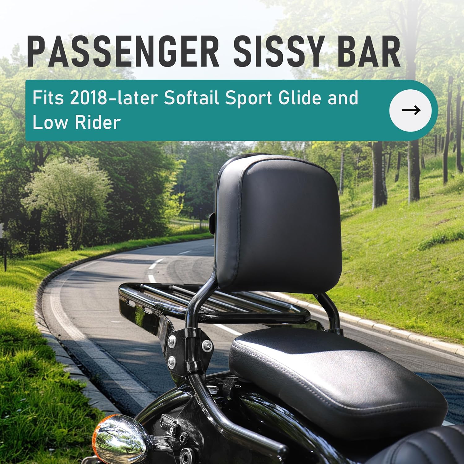 MoKitDora Sissy Bar 16" Passenger Detachable Backrest for 2018-later Softail Sport Glide FLSB Low Rider FXLR FXLRS FXLRST FXRST Models, Black