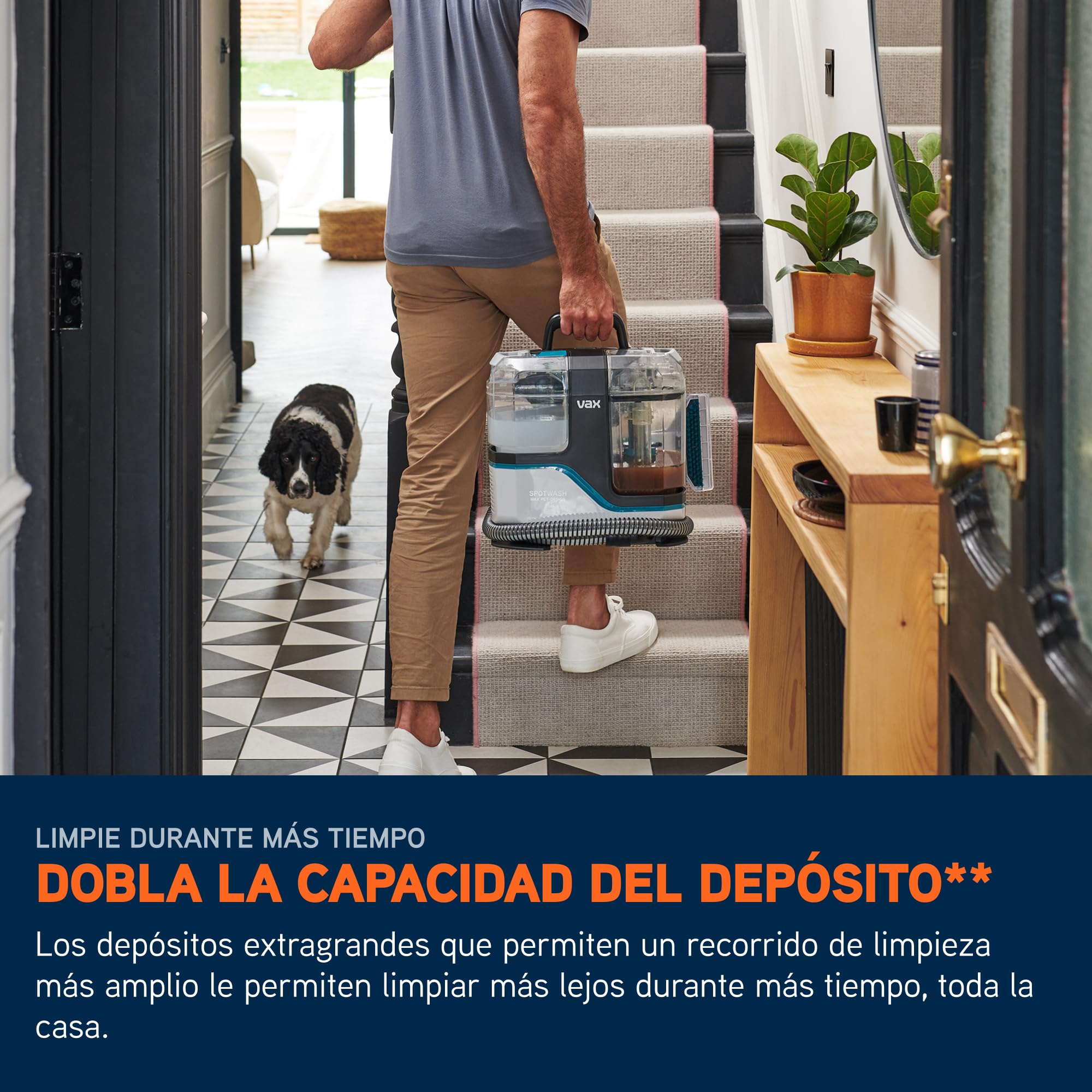 Limpiador quitamanchas Vax SpotWash Max Pet-Design, potente quitamanchas para alfombras y tapicerías con tecnología SpinScrub, depósito XL, limpieza profunda para mascotas, sofás
