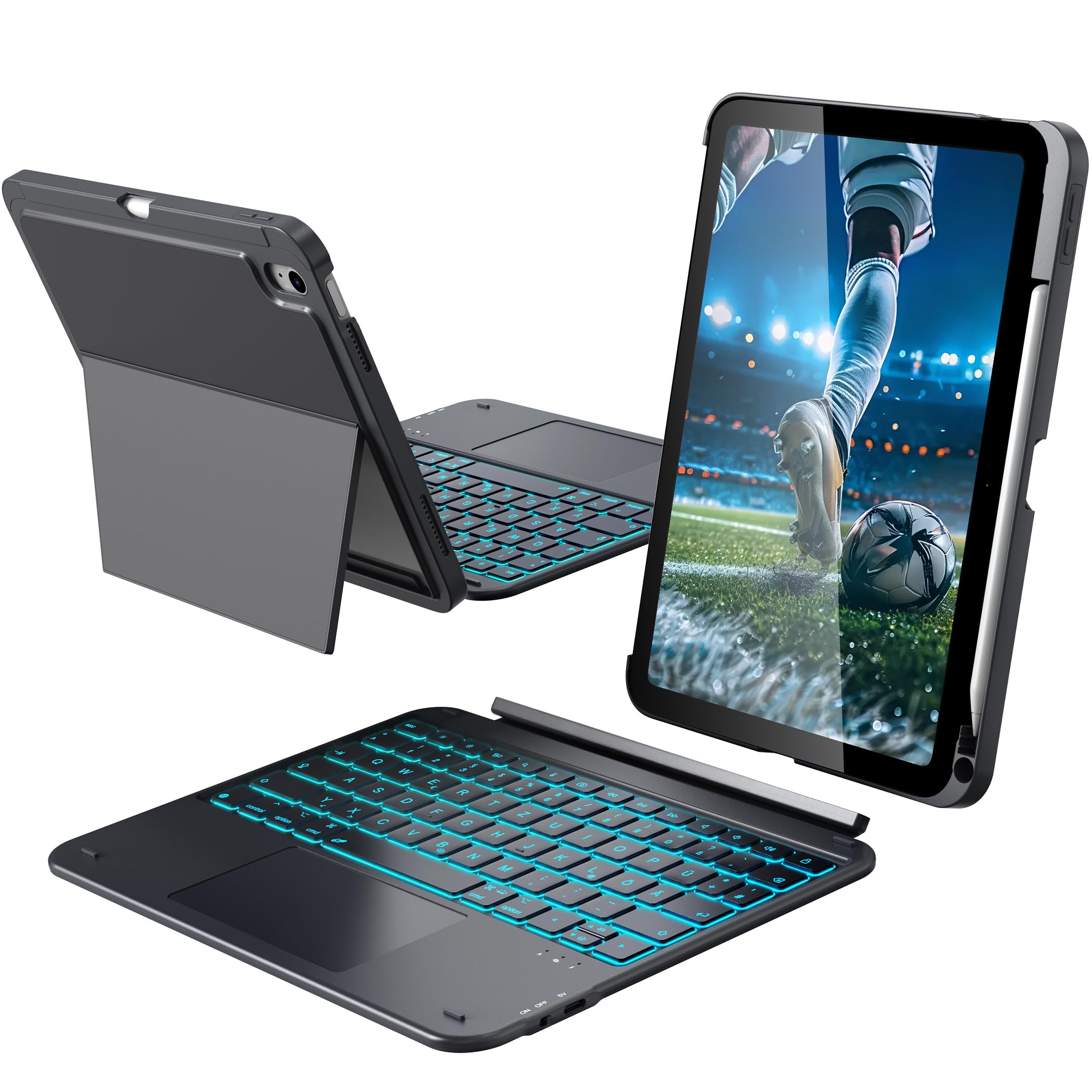 CACOE iPad 11 Hülle mit Tastatur (A16) 2025 & iPad 10. Generation 10,9 Zoll, Magnetisch Abnehmbare Keyboard Case mit Trackpad und Stifthalter, QWERTZ Layout, Ultradünn & Leicht, Grau