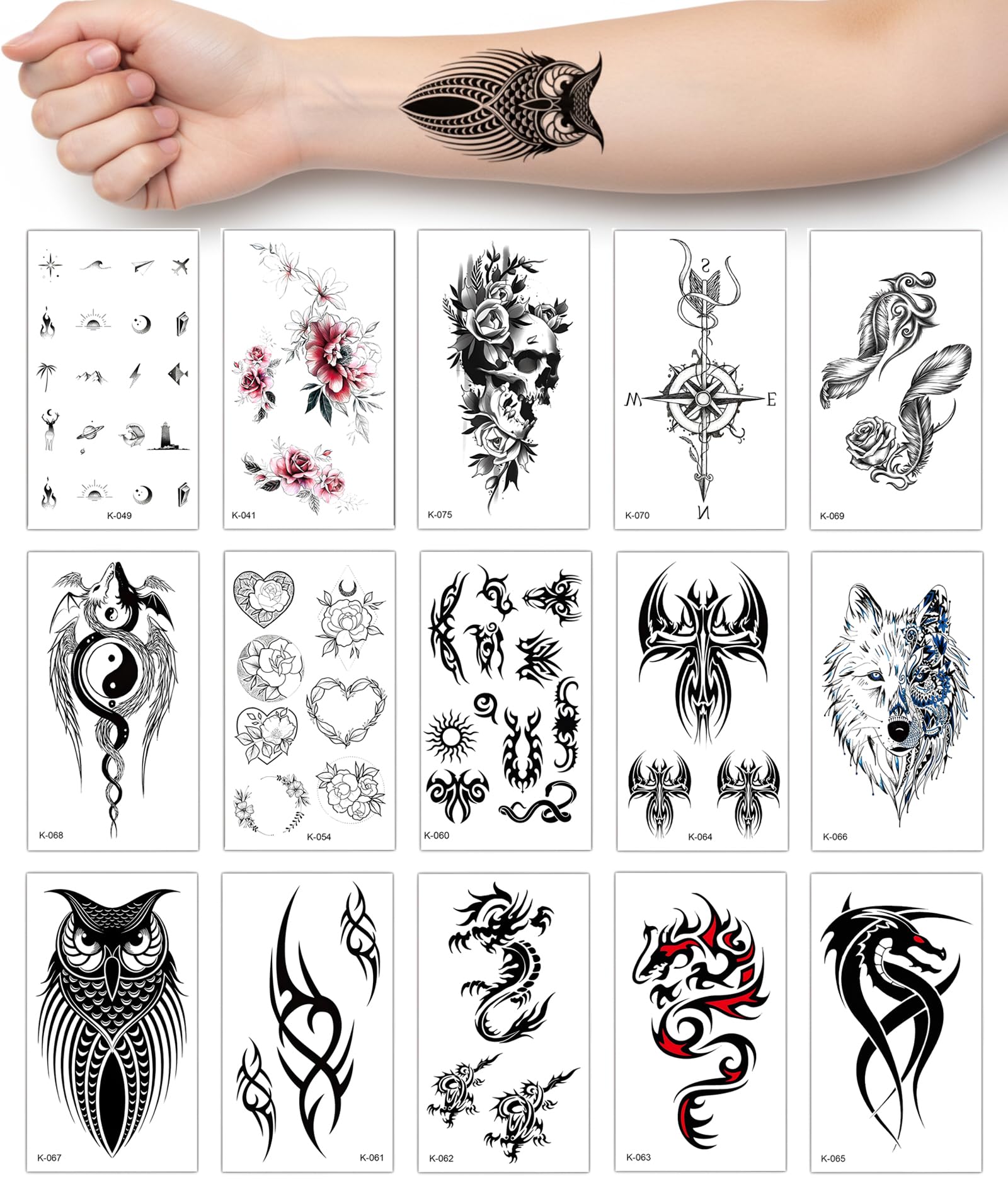 15 Sheets Semi Permanent Tattoos, Large Temporary Tattoos for Adult, Fake Sleeve Tattoos, Semi Permanent Body Arm Tattoo Stickers Waterproof Long Lasting