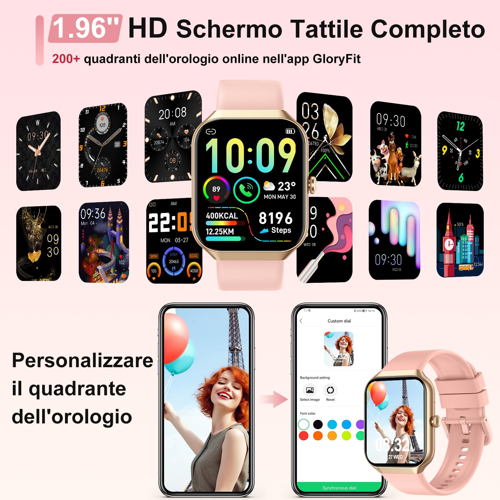 Togala Smartwatch con Effettua/Risposta Chiamate, Orologio Smartwatch Donna, 1.96'' Display Fitness Tracker con 113+Sportive/Sonno Cardiofrequenzimetro, Impermeabil IP68, Smart Watch per Android iOS