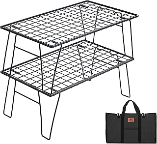 キャンピングムーン(CAMPING MOON) フィールドメッシュラック キャンプ ラック ブラック 軽量 薄型 2点セット 収納付き T-235-2T