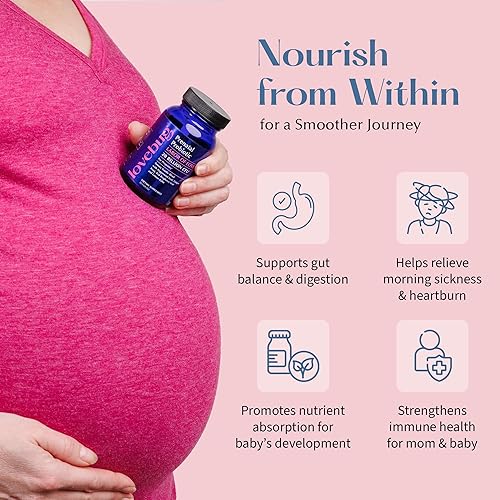 Miniatura 4 de LOVEBUG Suplemento probiótico prenatal - 7 probióticos y vitaminas prenatales para mujeres, 20 mil millones de UFC, con menta calmante, jengibre,