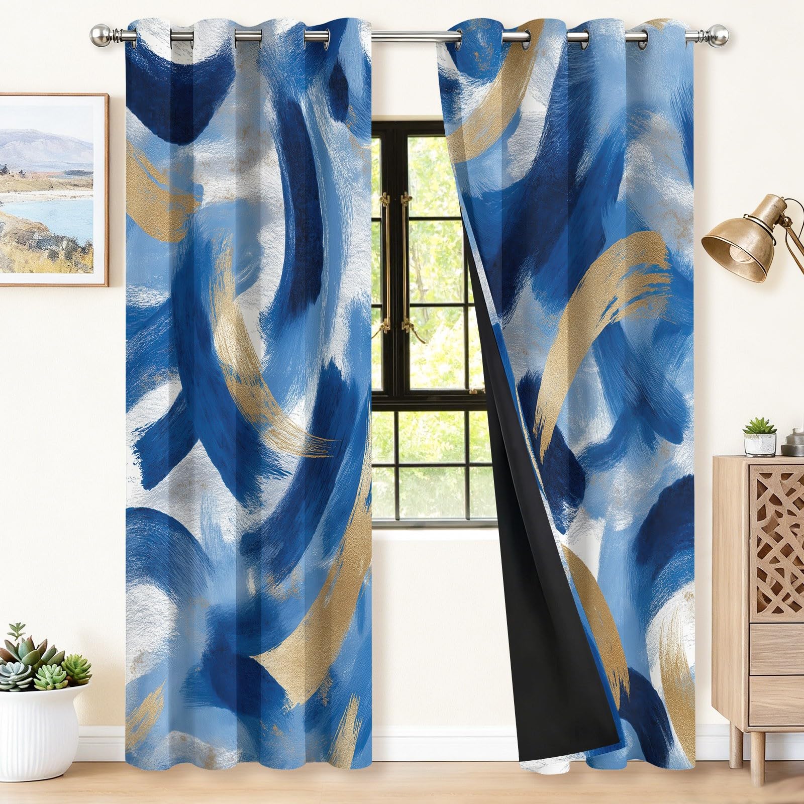Blickdichte Vorhänge Verdunklungsvorhänge mit Ösen, Leichter Luxus Kunst Farbblockierung Streifen Thermovorhang, Hitzeschutz Vorhänge 2er Set B110 x H215 cm für Wohnzimmer & Schlafzimmer, Bunt