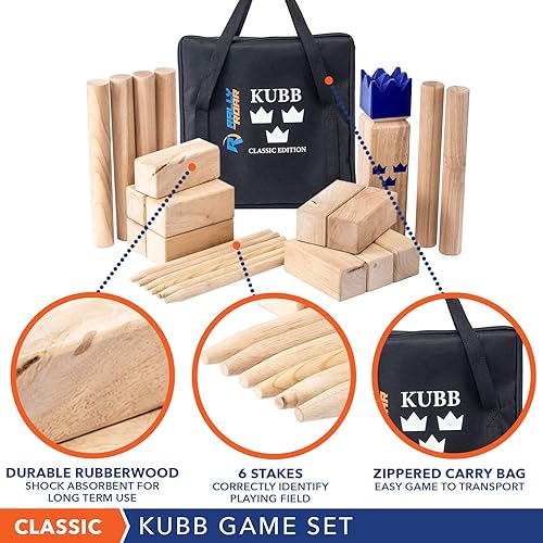 Miniatura 18 de Kubb Yard Juego – Madera de caucho o madera de pino – Juegos familiares divertidos e interactivos al aire libre – Bloques duraderos con bolsa