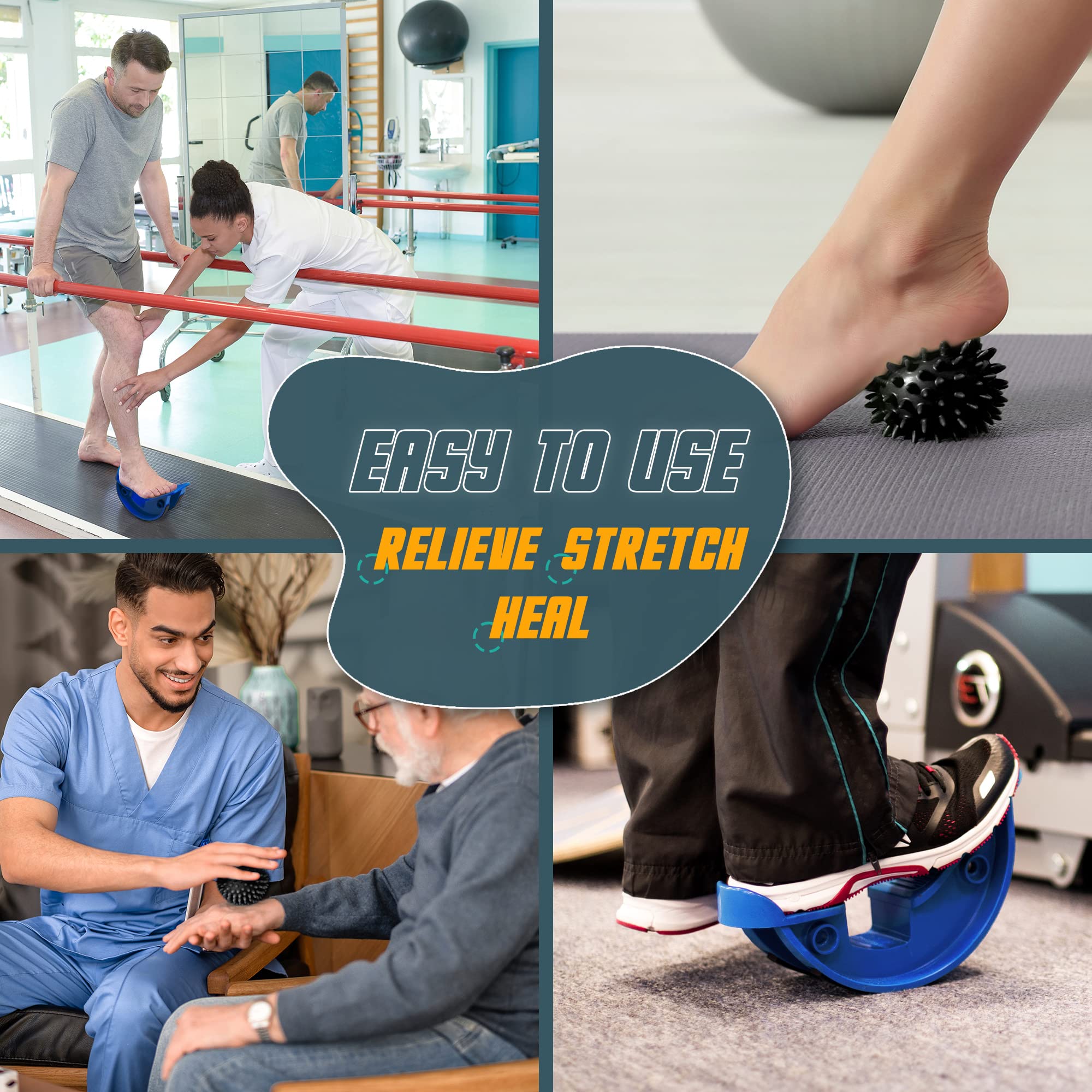 INFIDEZ Foot Rocker with Spiky Ball, Calf Stretcher for Plantar Fasciitis Relief, Achilles Tendonitis Relief, Shin Splint Relief, Ankle Stretcher, Achilles Stretcher Improving Flexibility - Blue