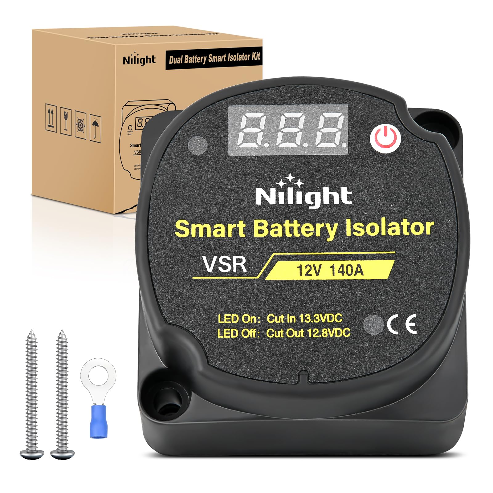 Nilight 12V 140 AMP Dual Battery Isolator Auto Manual Voltage Sensitive Relay with Digital Voltmeter Smart VSR Automatic Charger Disconnect w/Voltmeter for Truck RV UTV Boat Can Am