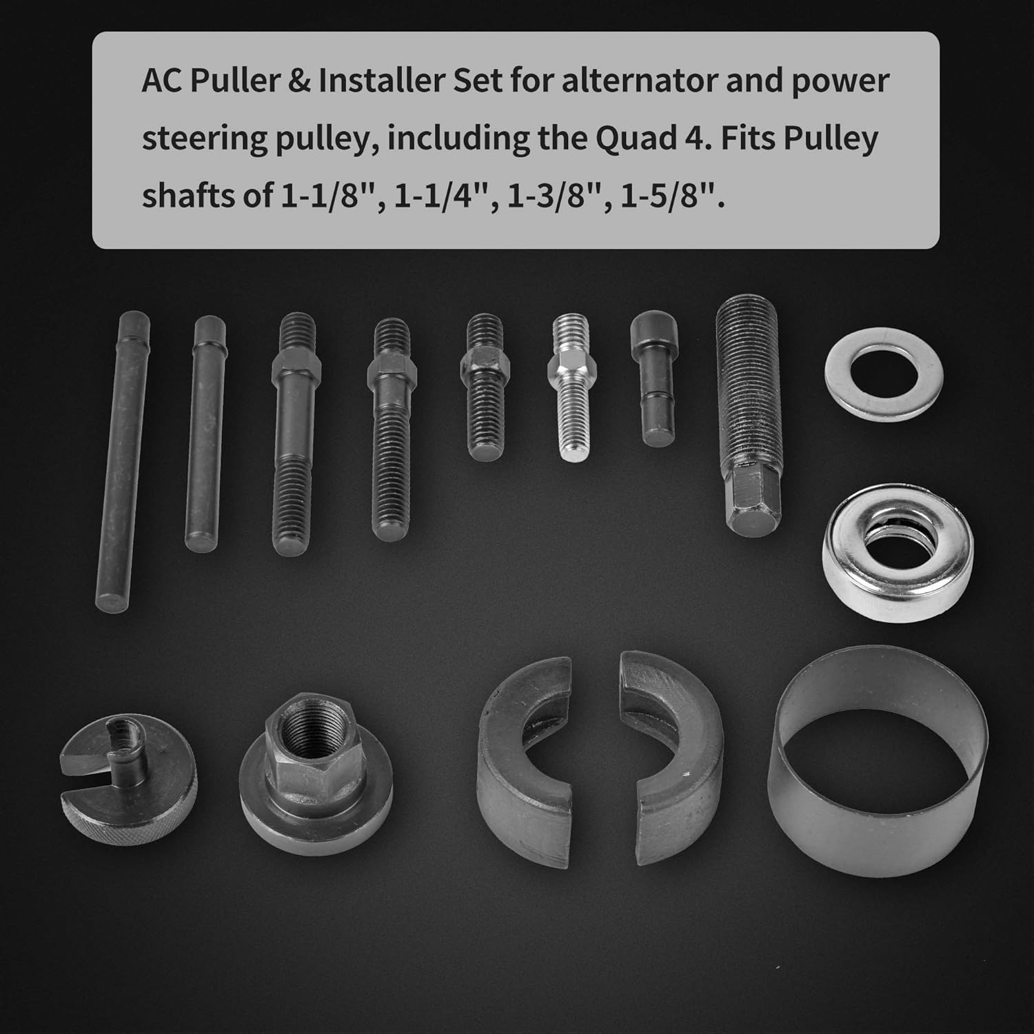 A A IN 14 PCS Power Steering Line Disconnect Pulley Puller Removal and Installer Tool Kit, AC Automotive Remover Set for Water Vacuum Pump and alternator pulleys for GM/FORD/CHRYSLER, Black (MKT027)
