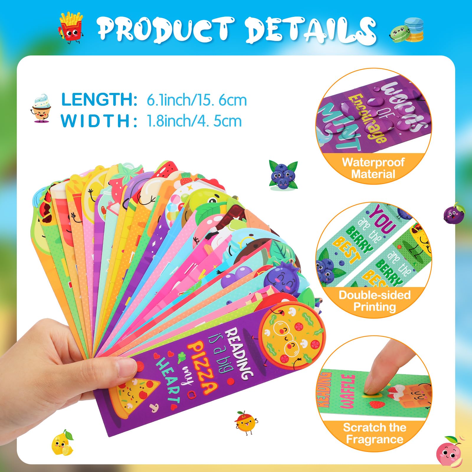 Lincia 150 marcapáginas perfumados para rascar y oler, bonitos marcapáginas para niños, fruta, alimentos, divertidos, marcapáginas perfumados surtidos para estudiantes, adolescentes, amantes de la