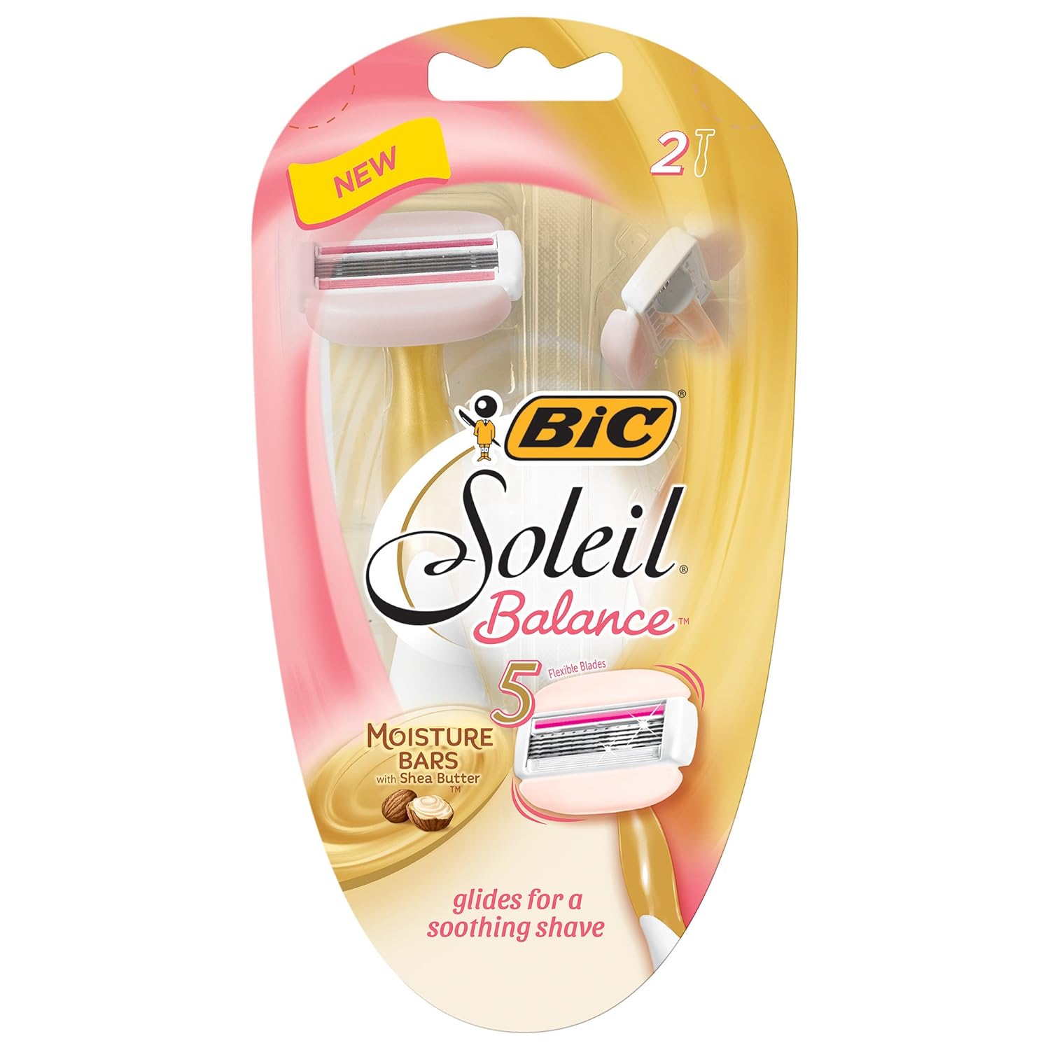 Bic Soleil Balance Razor For Women - Moisture Bars With Shea Butter - 2 Count Razors Per Package - Pack of 2 Packages