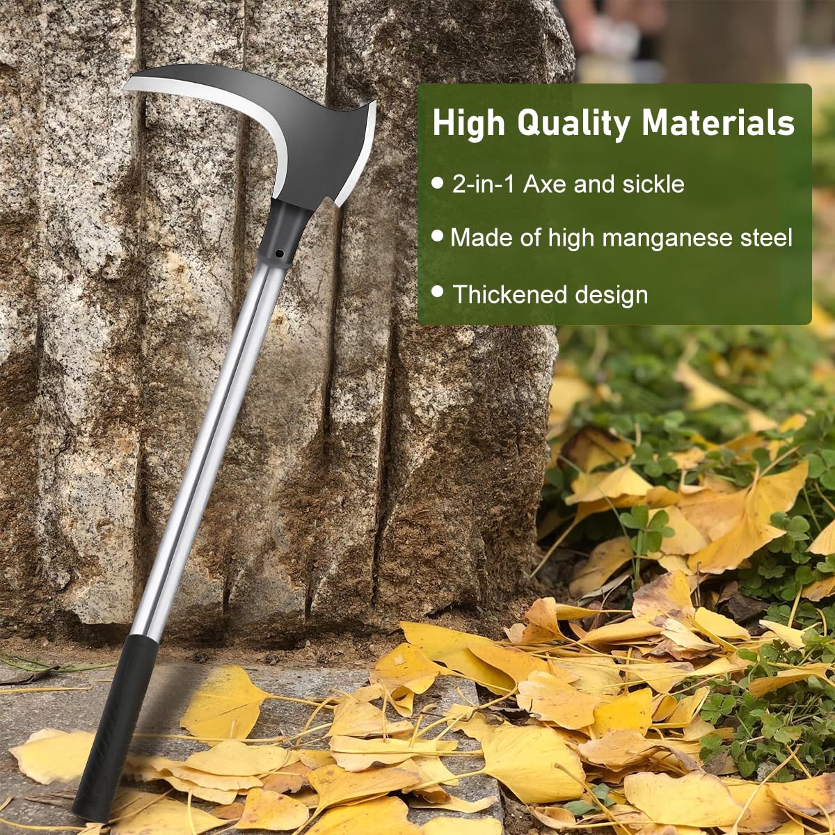 HASTHIP® Carbon Steel Axe Tool - Axe for Wood Cutting - Gardening Sickle Axe Tool for Cutting Grass - 52 CM Weed Remover Tool with Handle - 2 In 1 Grass Removing Tool for Chopping, Harvesting, Pruning - Image 4 thumbnail