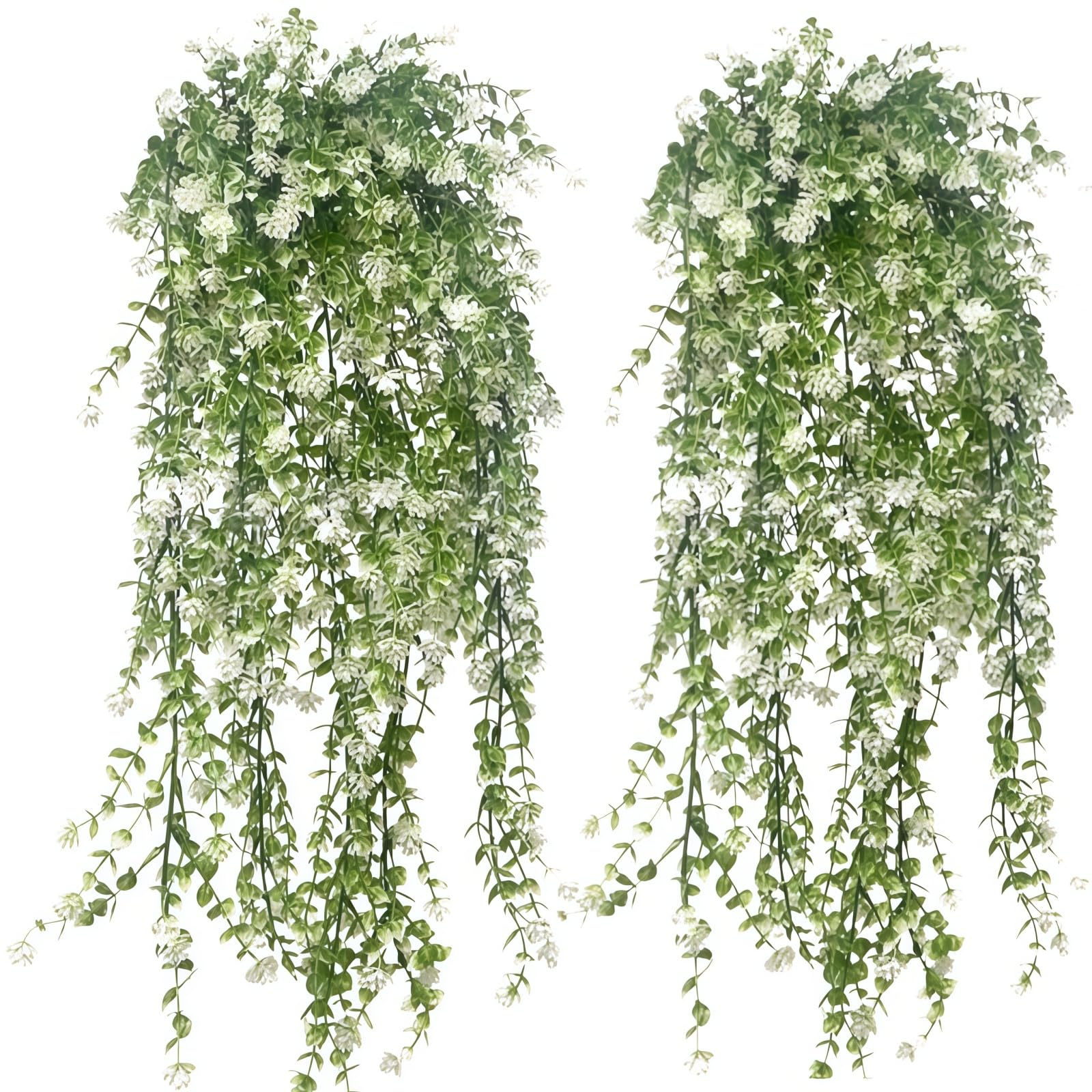 NIFTYY 4Pcs 71cm Artificial Eucalyptus Camellia Flower Vine, Lifelike UV-Resistant Fake Garland, 69 Flowers/Stem for Outdoor Garden Patio Home Wall Wedding Party Decor (white)