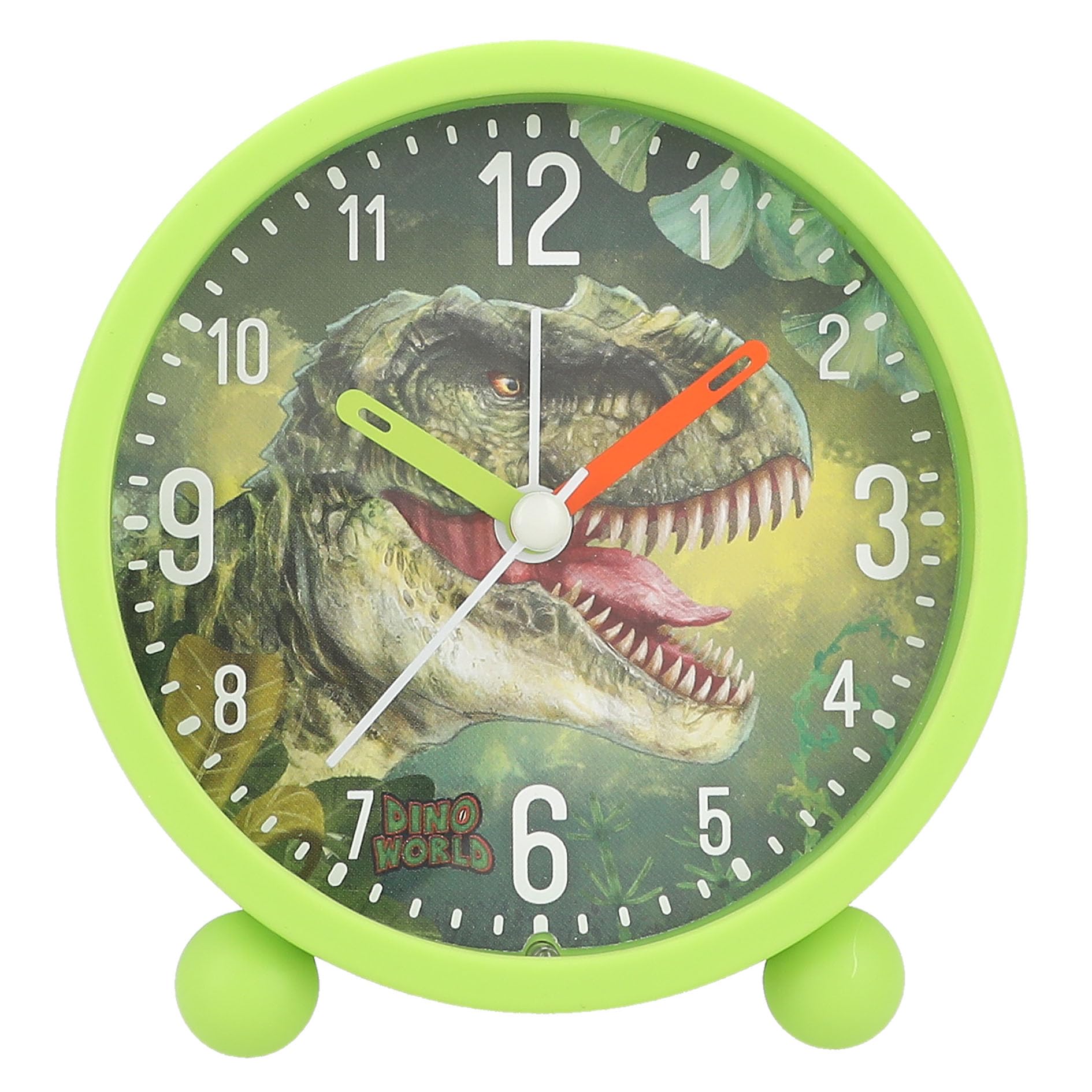 Depesche 12691 World Children's Alarm Green with Dino Motif, Silent Clock with Light Function, Battery Included, Multicoloured