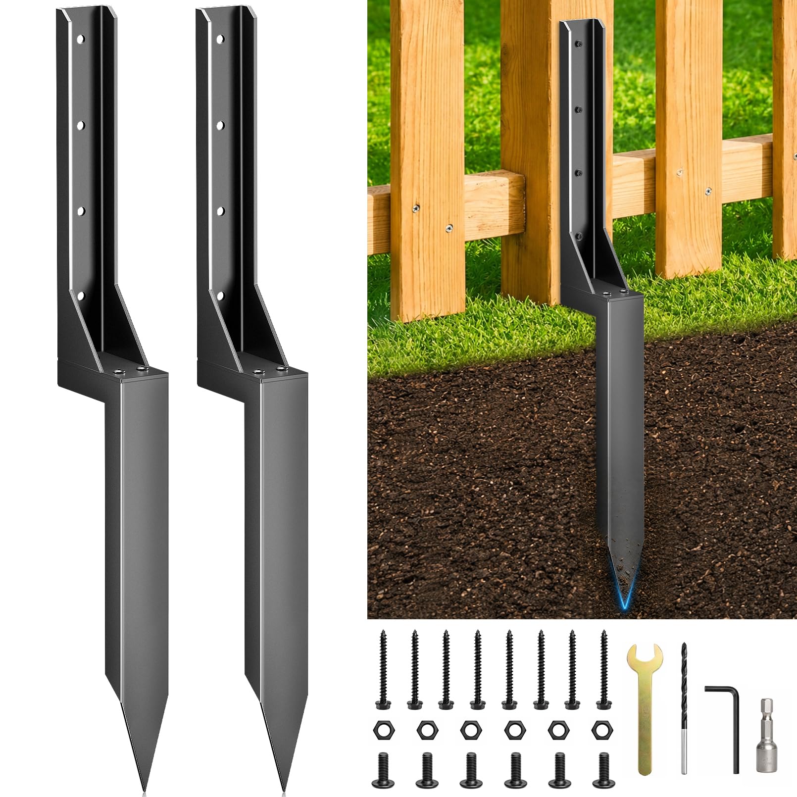 Photo 1 of ** check comments**   Seordmai Fence Post Repair Kit - Heavy Duty Steel Stakes (2 Pcs)