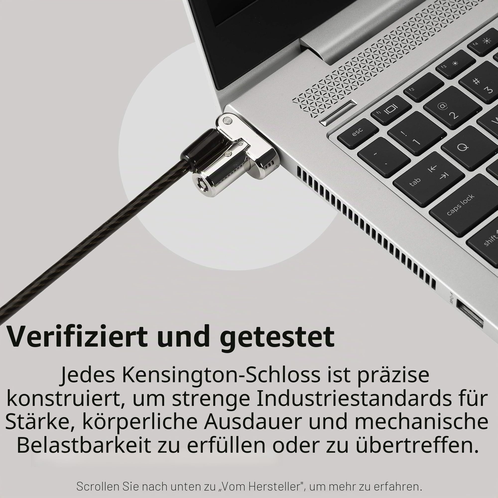 Kensington Universal 3-in-1 Laptopschloss mit Schlüssel, Anti-Diebstahl-Sicherheitsschloss, 1,8 m Karbonstahlkabel