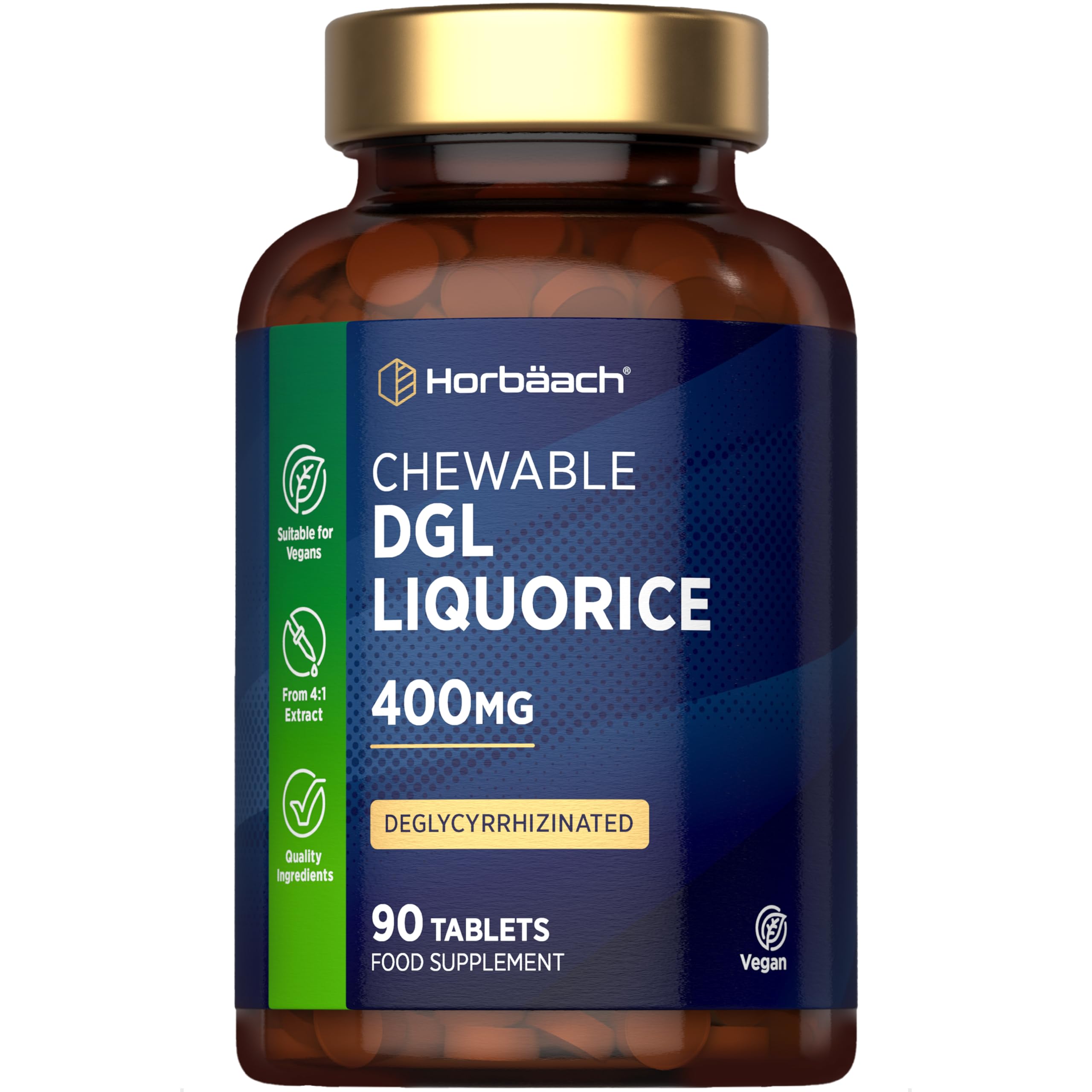 DGL Licorice Root Tablets 400mg | Chewable Tablets | High Strength Liquorice Root Extract | 90 Count | Suitable for Vegetarians & Vegans | by Horbaach