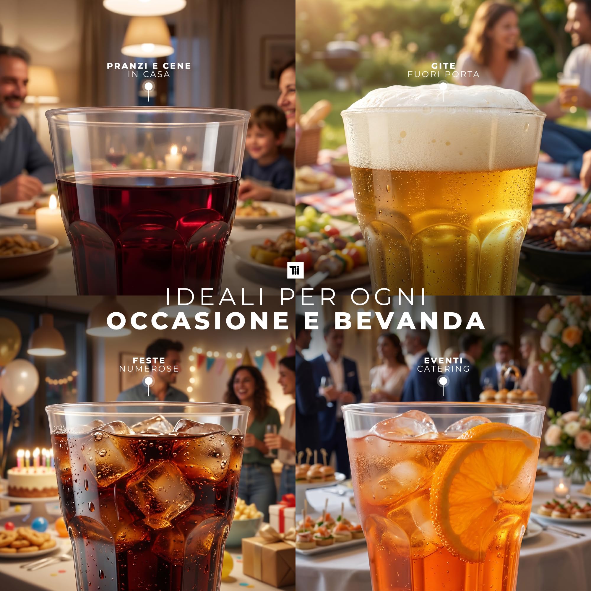 TUNDRA - Confezione 40 Bicchieri da COCKTAIL "SPRITZOTTO USA & RI-USA LEGGERO" 350 ml., BPA-FREE, in PLASTICA RICICLABILE (Polipropilene), INFRANGIBILI, Riutilizzabili e Trasparenti