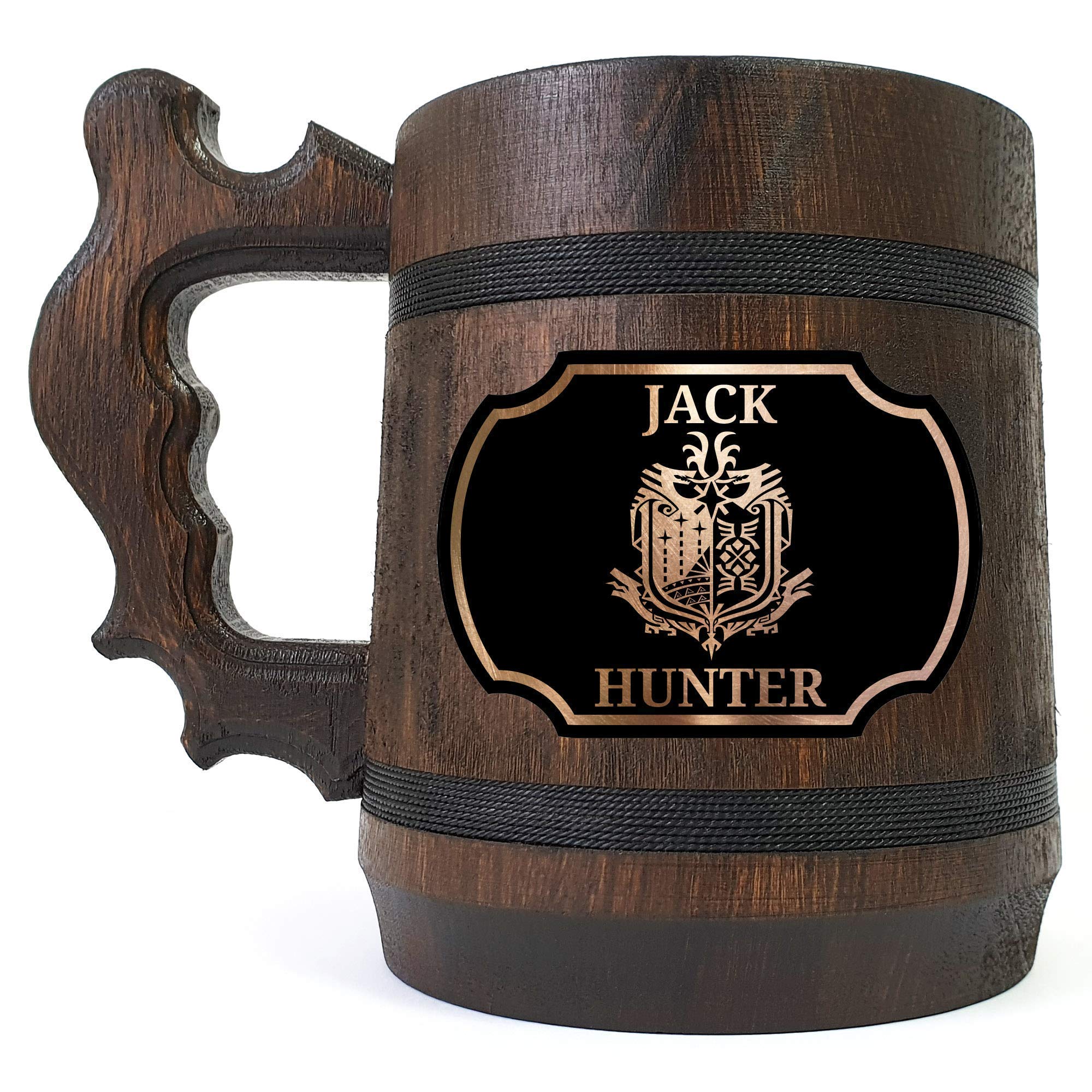MHW World Beer Mug, Personalized Stein, Wooden Tankard