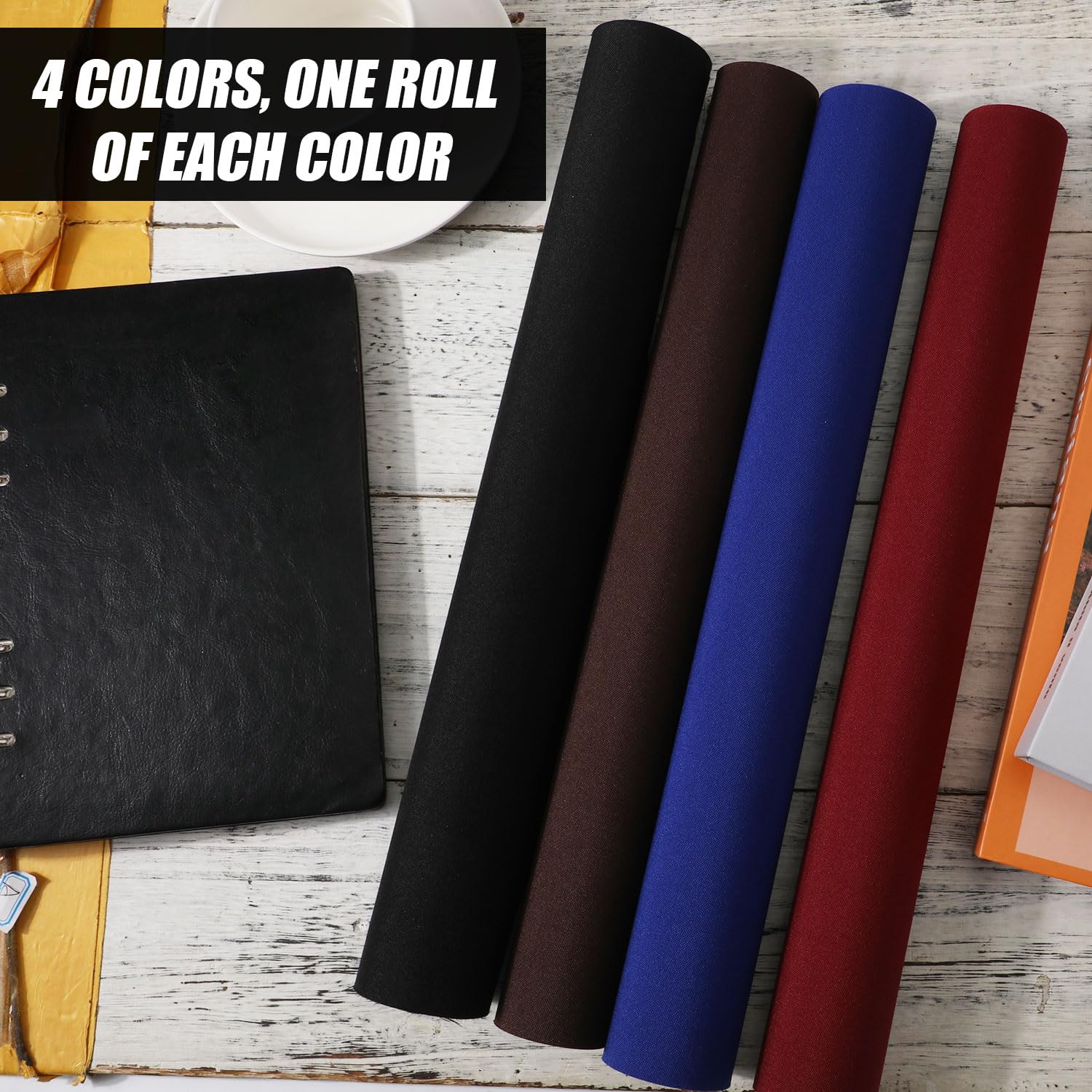 4 Pezzi Panno per Rilegatura Libri, 102x41cm Stoffa per Rilegatura di Libri Copertina in Tessuto Superficie e Retro in Carta Protezione, per Album Scrapbooking Artigianato Fai-Da-Te (4 Colori)