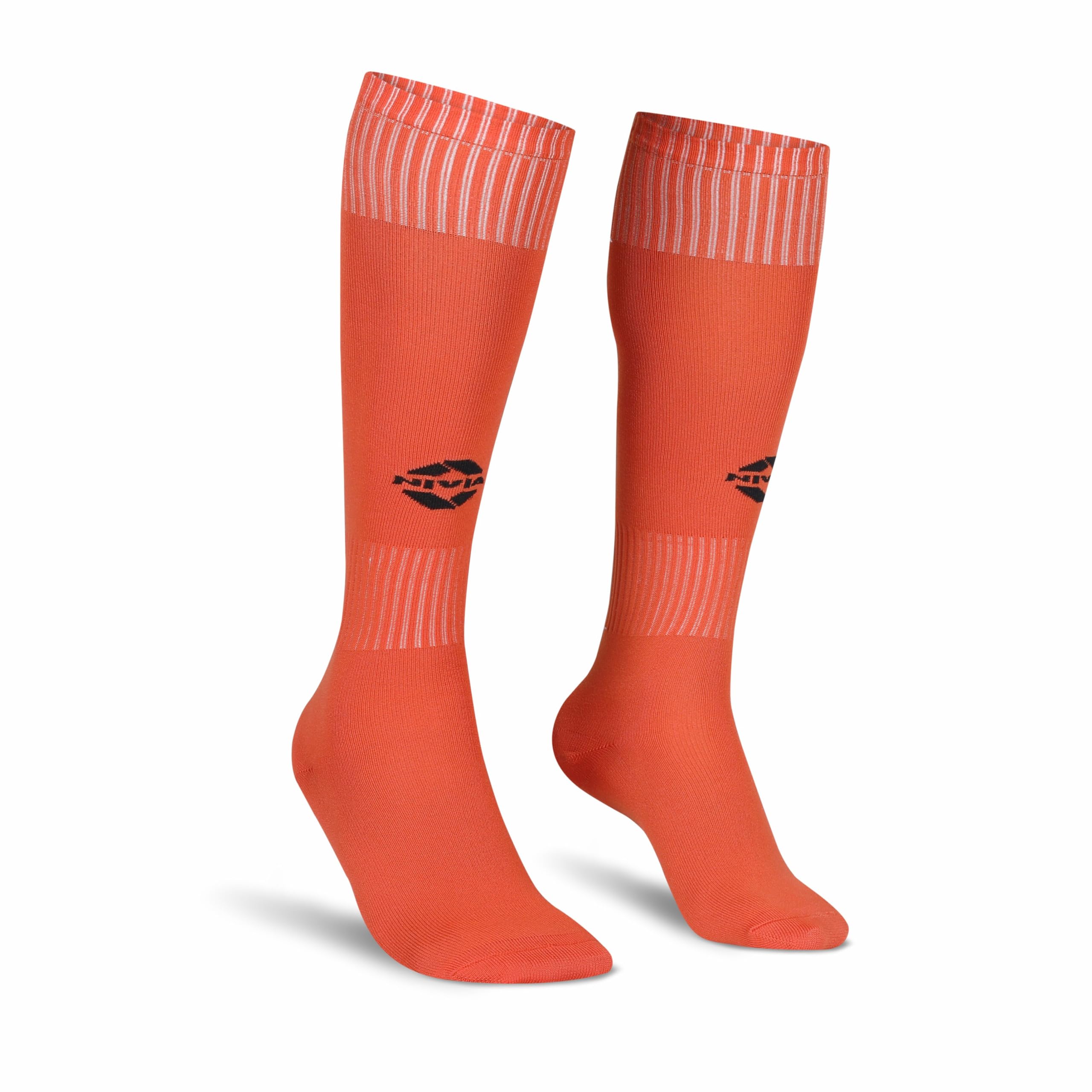 Nivia Plain Encounter Football Stockings for Men & Women, Knee Length Stockings, Football Socks, Soccer Socks, (Orange/Black) Size-M