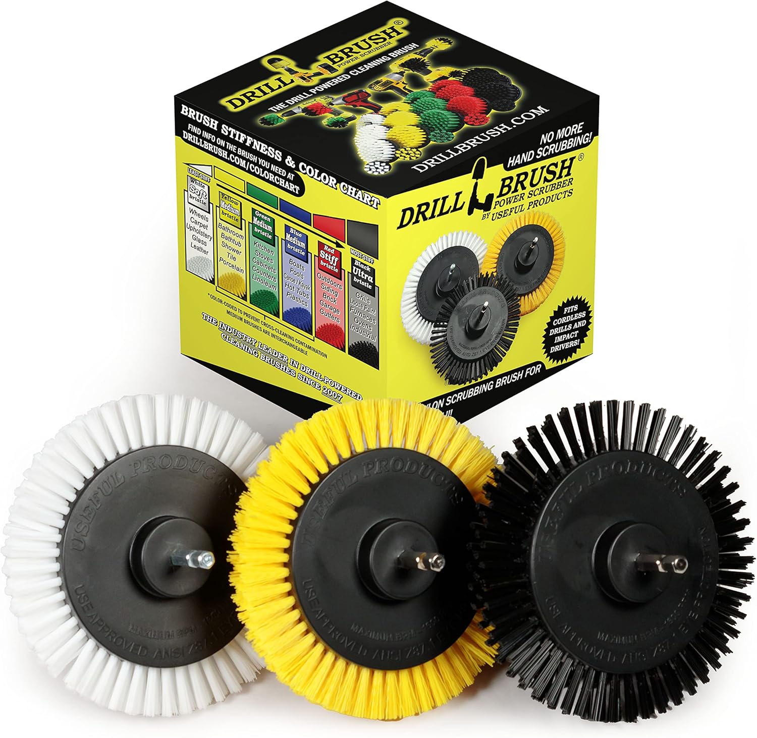 Variety Multi-Function Rotating Crevice Cleaning Brush Set - Car Detailing Kit - Bathroom & Grill Ultra Stiff Crevice Brush - Yellow, White, and Black Gap Brush for Cleaning