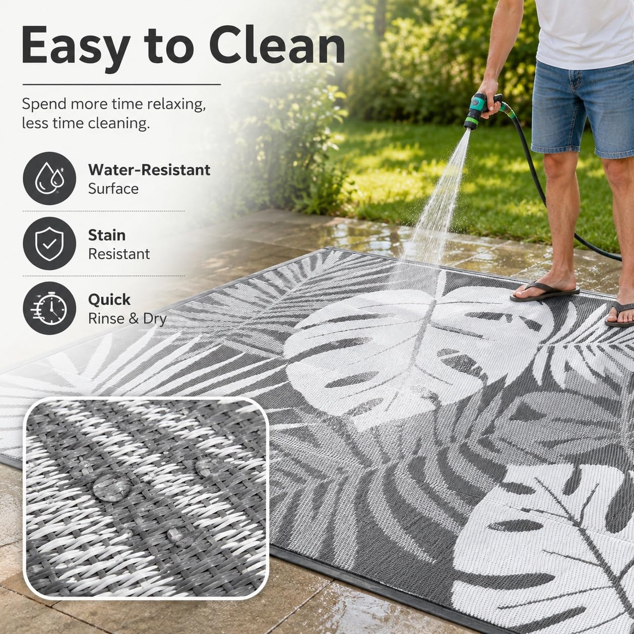 Hixingo Tappeto da Esterno Impermeabile (Bianco,152 * 244cm) | Grande in Plastica Tappeto da Giardino Reversibile Leggero Resistente ai Raggi UV Pieghevole Tappetino per Patio Balcone